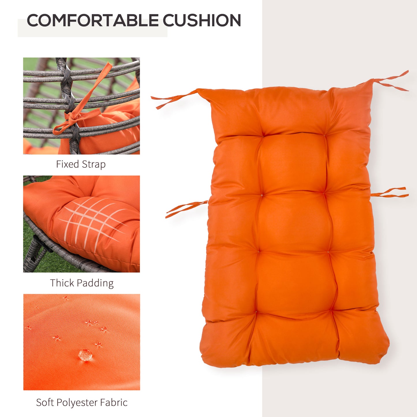 Wicker Egg Chair with Cushion - Teardrop Outdoor/Indoor Seat - Orange