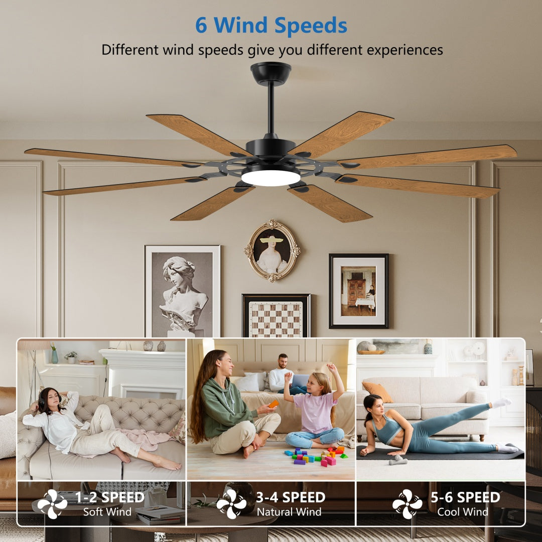 72-Inch Modern Ceiling Fan with LED Light - Black