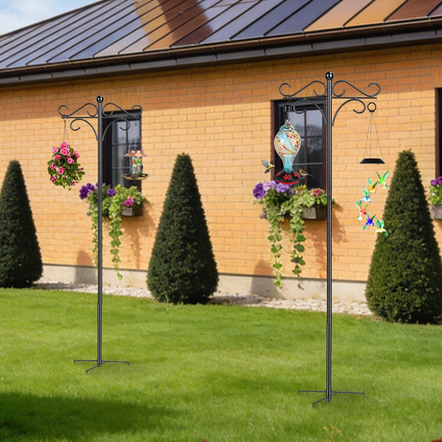 Heavy Duty Double Shepherds Hook Garden Pole - Adjustable Outdoor Bird & Plant Hook