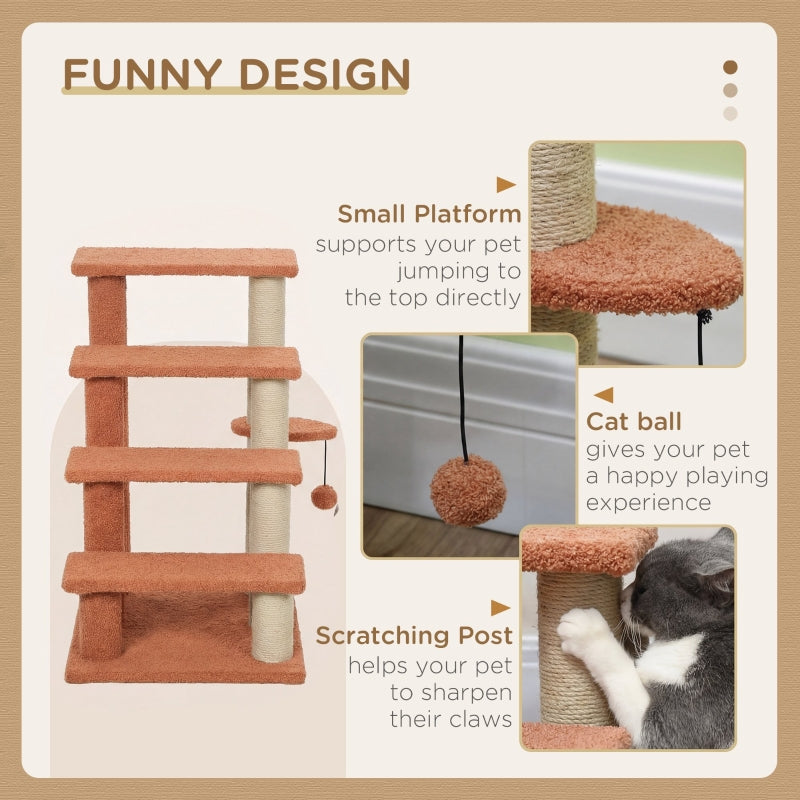 Cat Steps with Scratching Posts for High Beds and Sofas - Brown, 3-Step Cat Tree