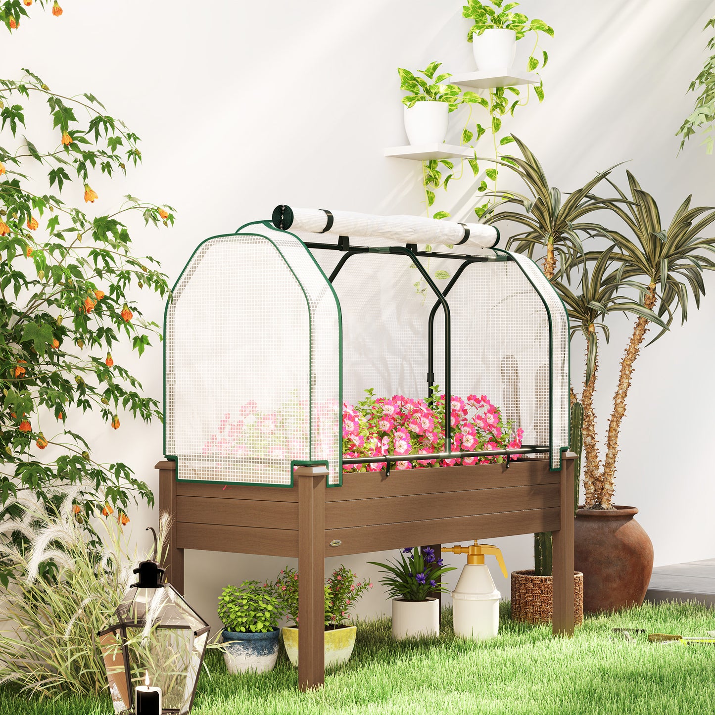 Raised Garden Bed with PE Greenhouse Cover - Outdoor Planter Box for Herbs & Vegetables 48x22x46 Inches