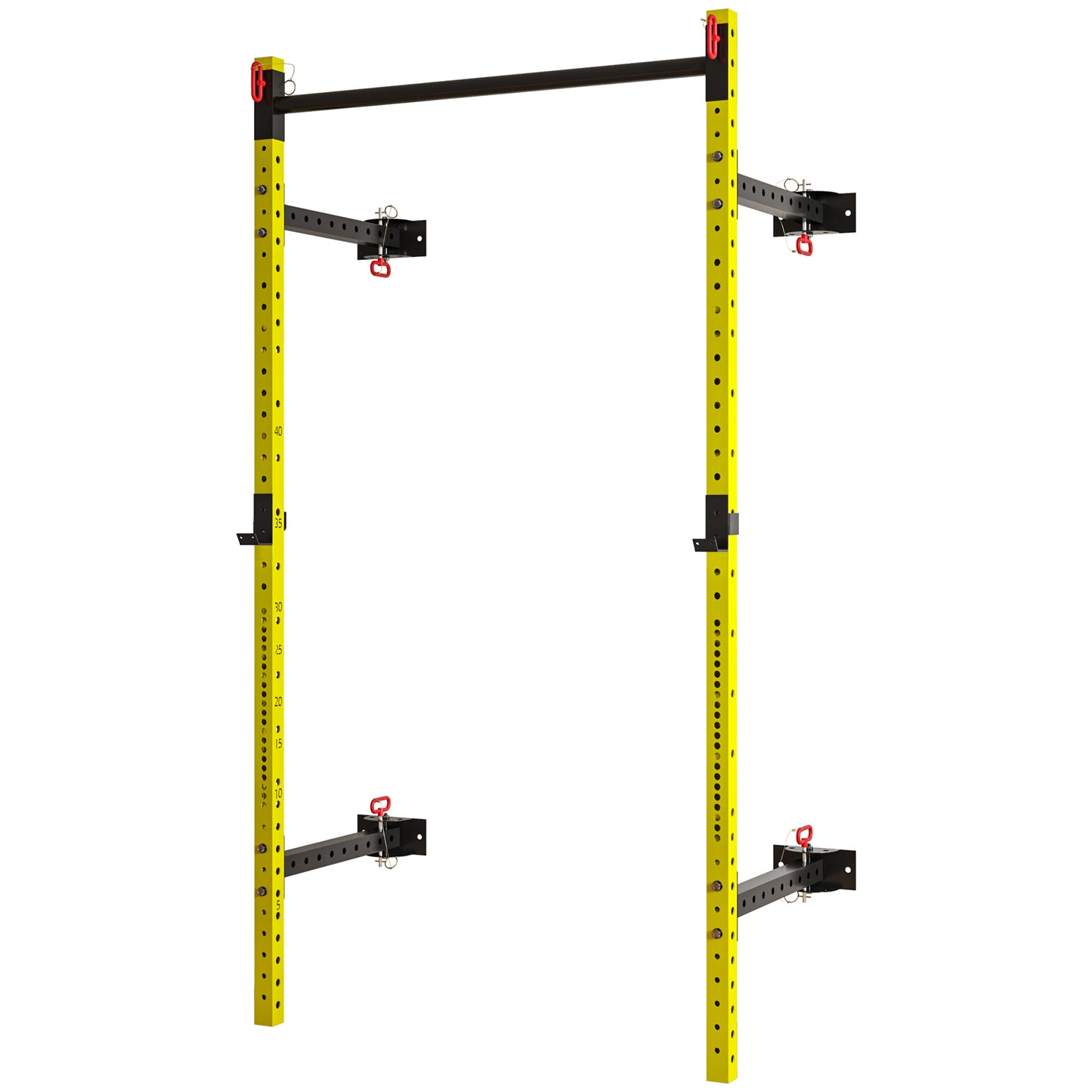 Adjustable Wall-Mounted Folding Squat Rack with Pull-Up Bar - Yellow