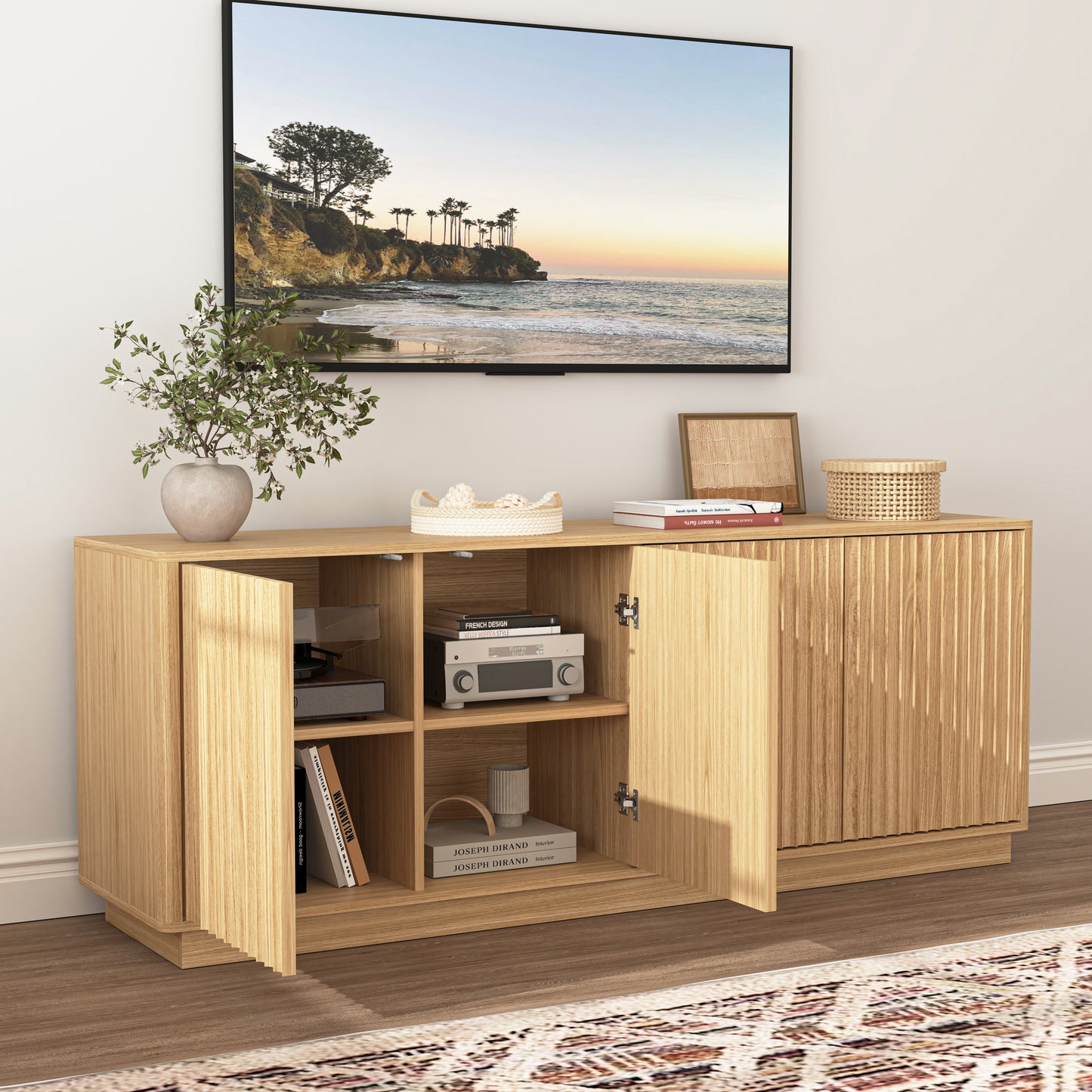 Natural Buffet Cabinet with Storage - 62.99" Sideboard & Shelves