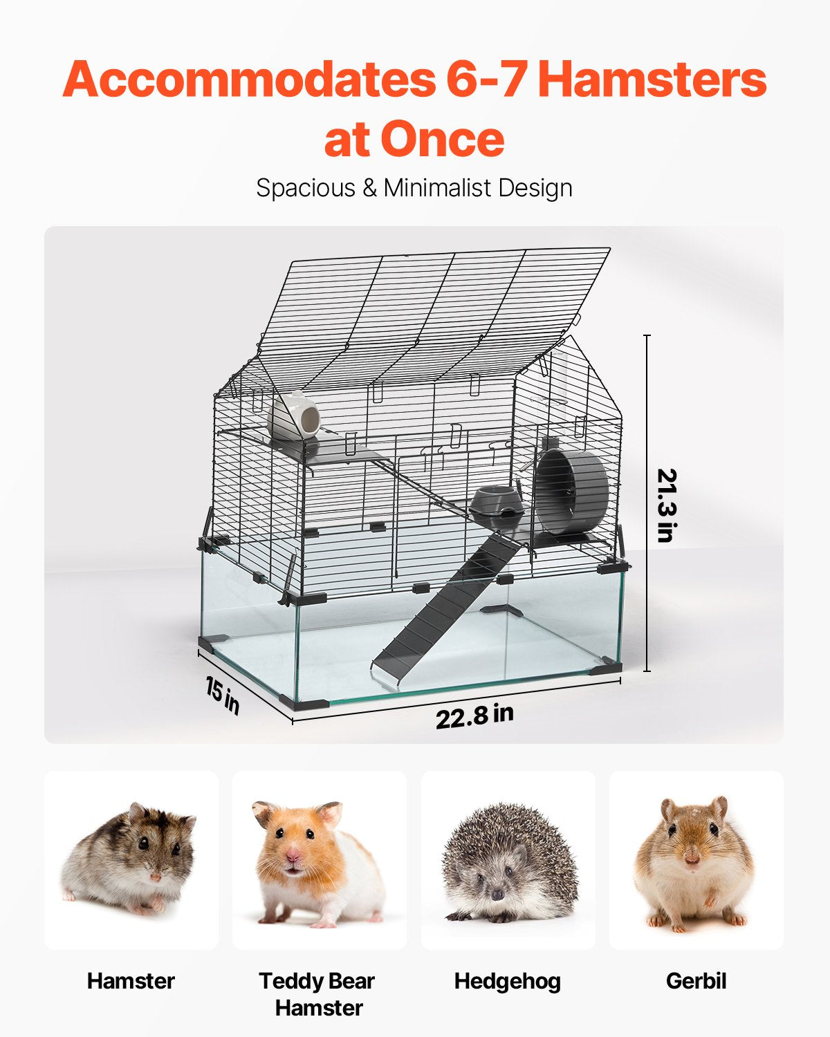 Wire Hamster Cage Habitat 22.8in with Acrylic View for Small Animals - Black
