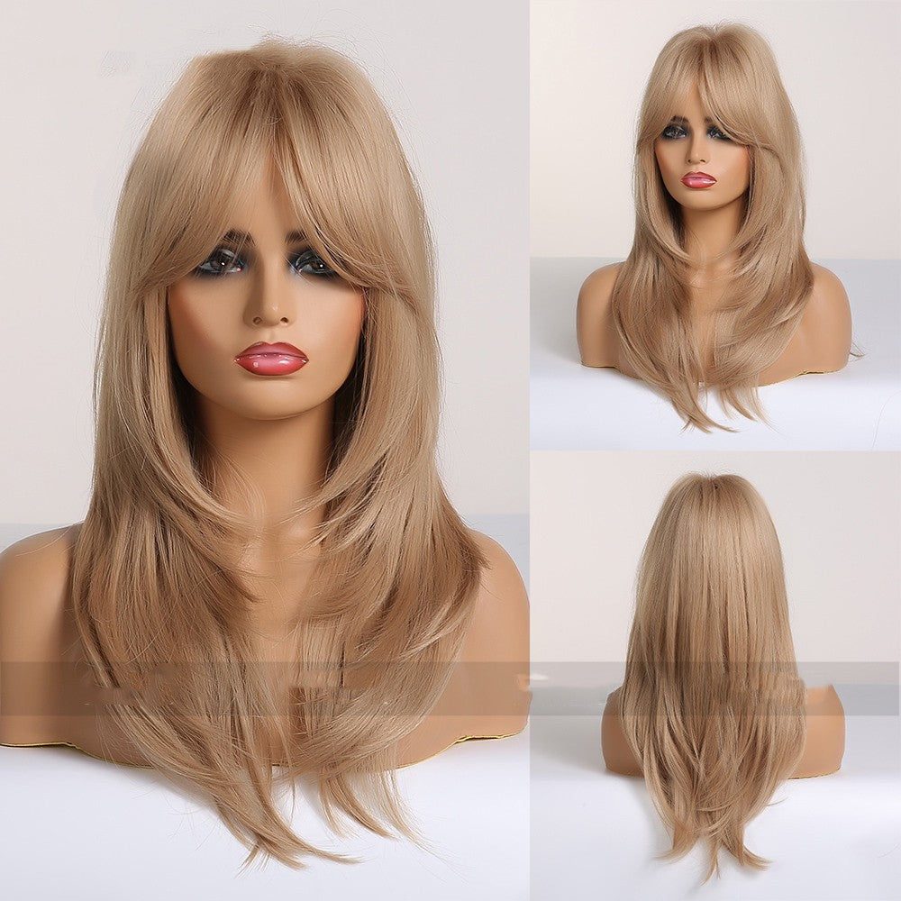 Mid-Length Straight Hair Wig with Gradient Colors for Ladies - Synthetic Fiber, Multiple Shades