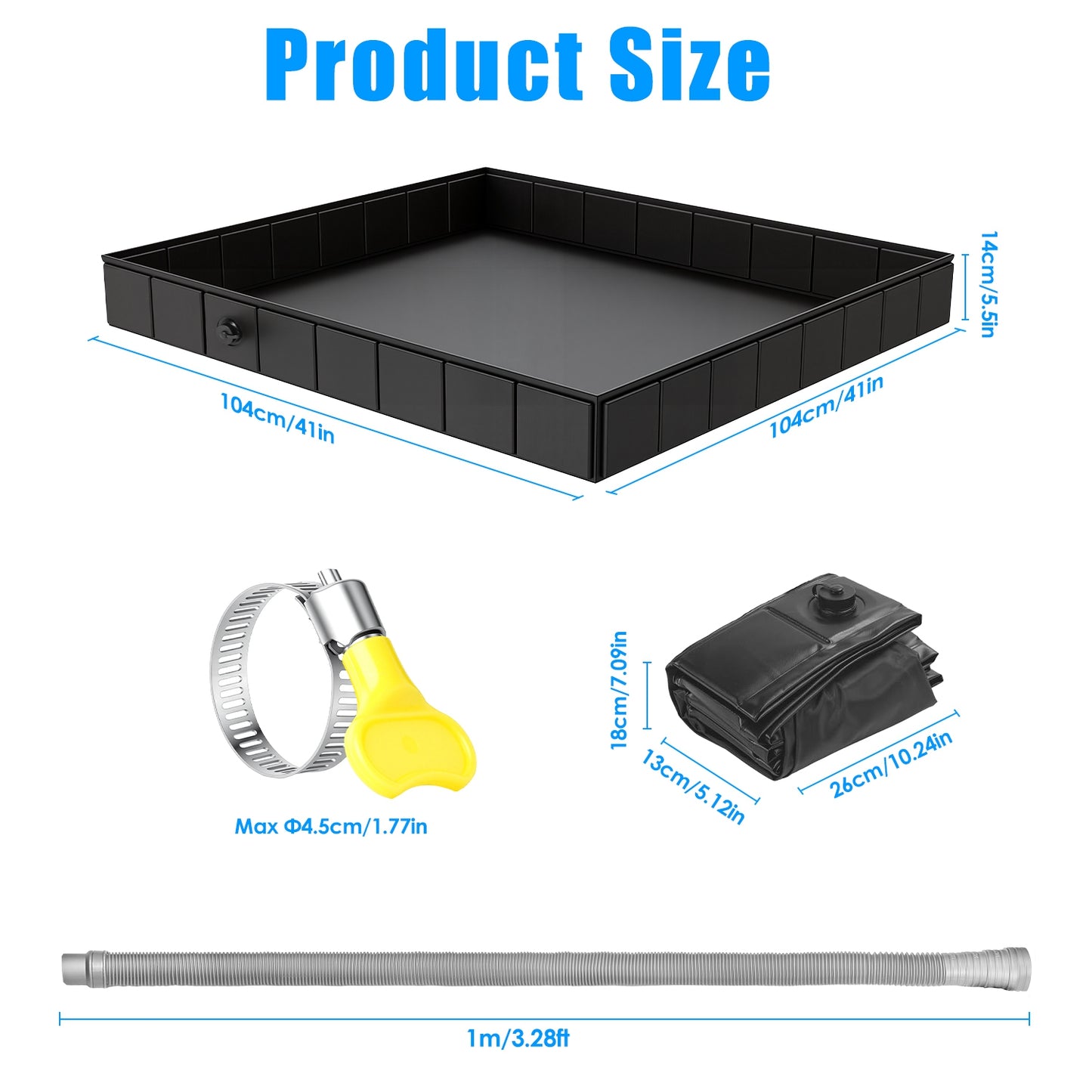 Portable Shower Pan - 41-Inch Collapsible Camping Basin with Drain Pipe