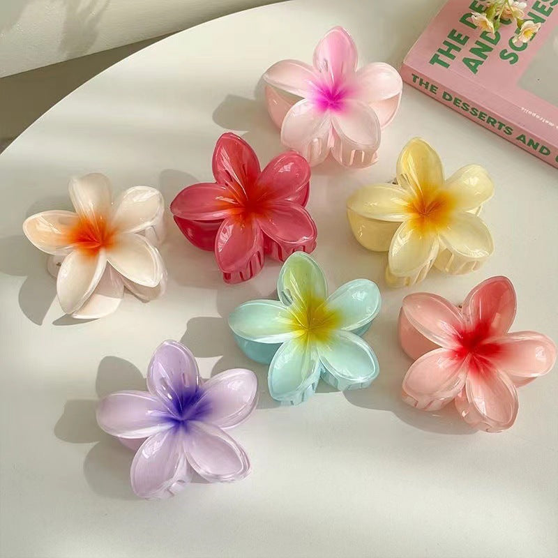 Colorful Plumeria Flower Barrettes - 6 Pc Set