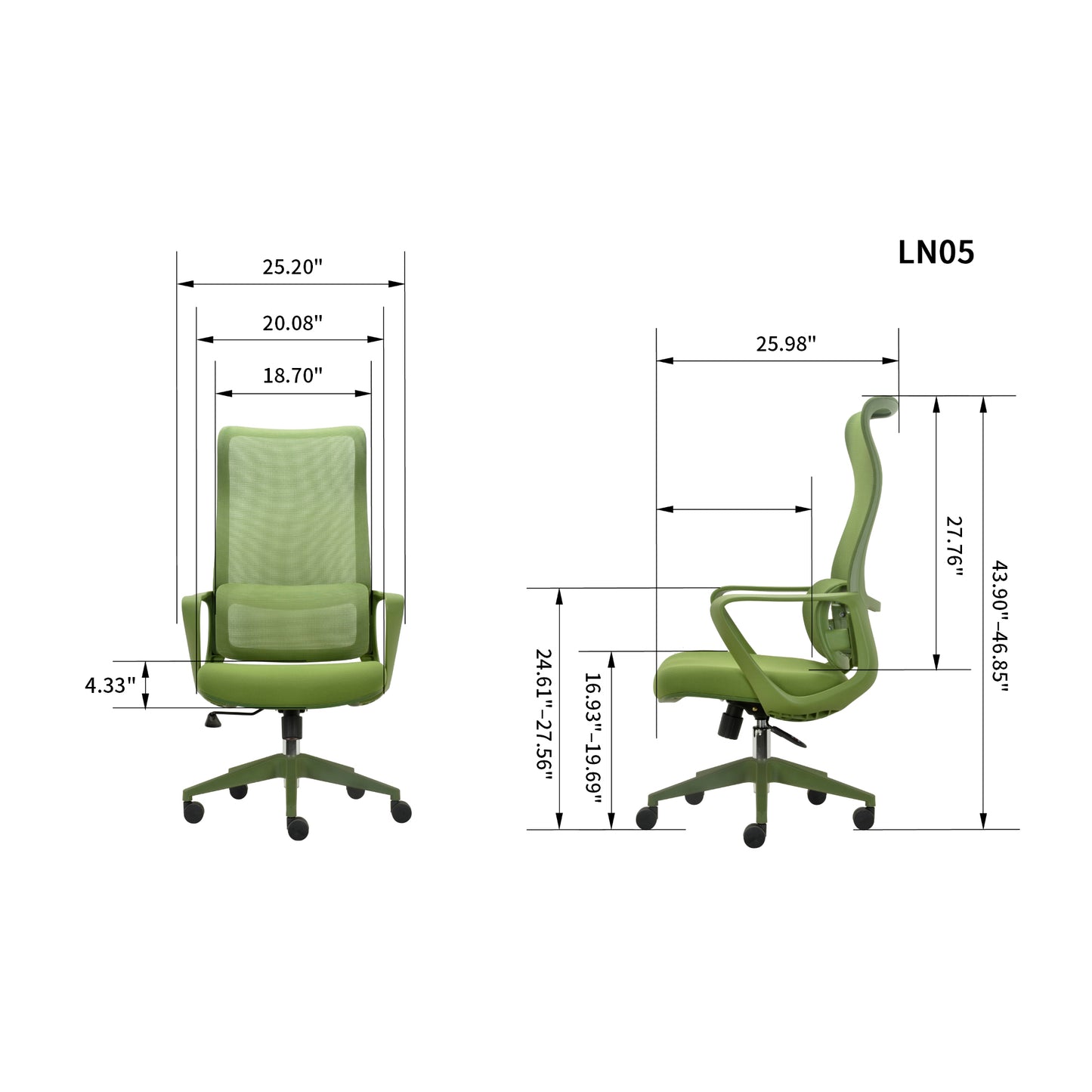 Ergonomic Green Office Chair with Adjustable Lumbar Support