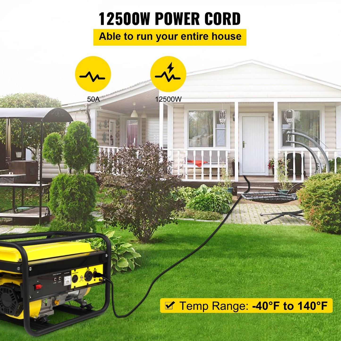 50Ft 50Amp Generator Extension Cord - Heavy-Duty 6 Gauge Power Cable
