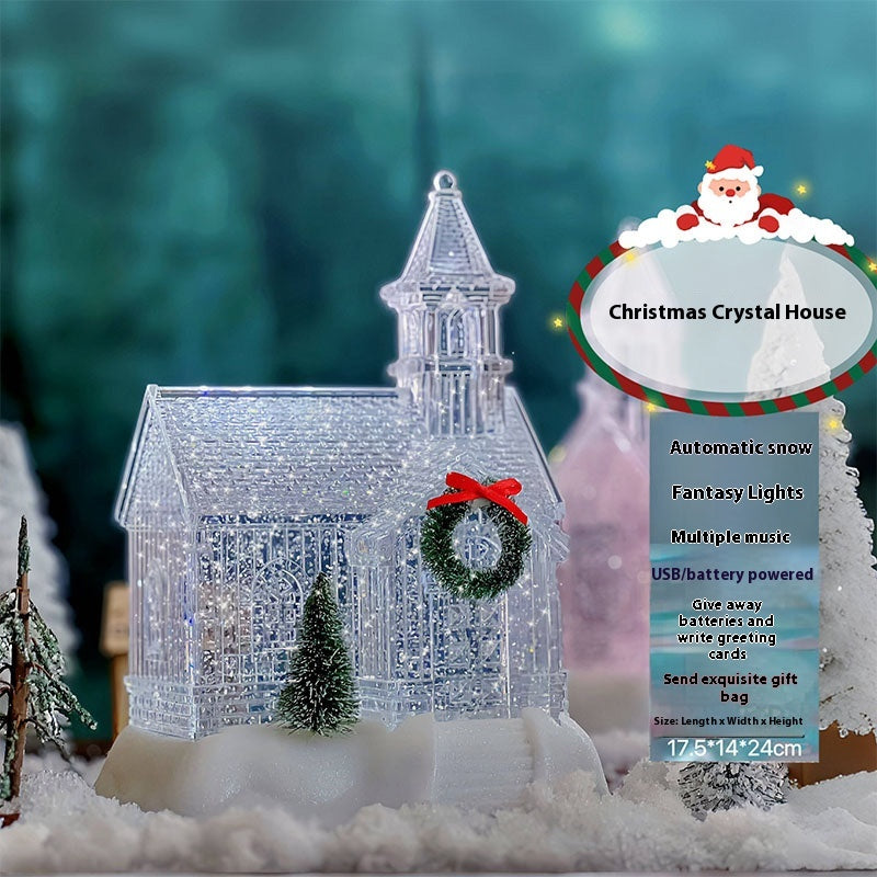 Christmas Crystal House Decoration Set - 18cm Pink & Clear Holiday Ornament
