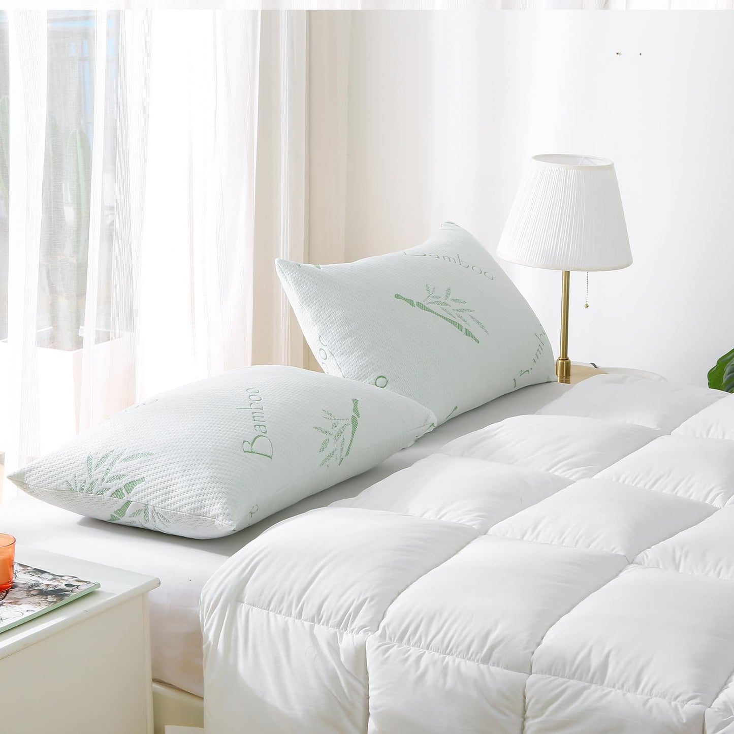 King Size Bamboo Rayon Shredded Memory Foam Pillows - Adjustable Soft & Firm, Washable Cover, Pack of 2 & 4