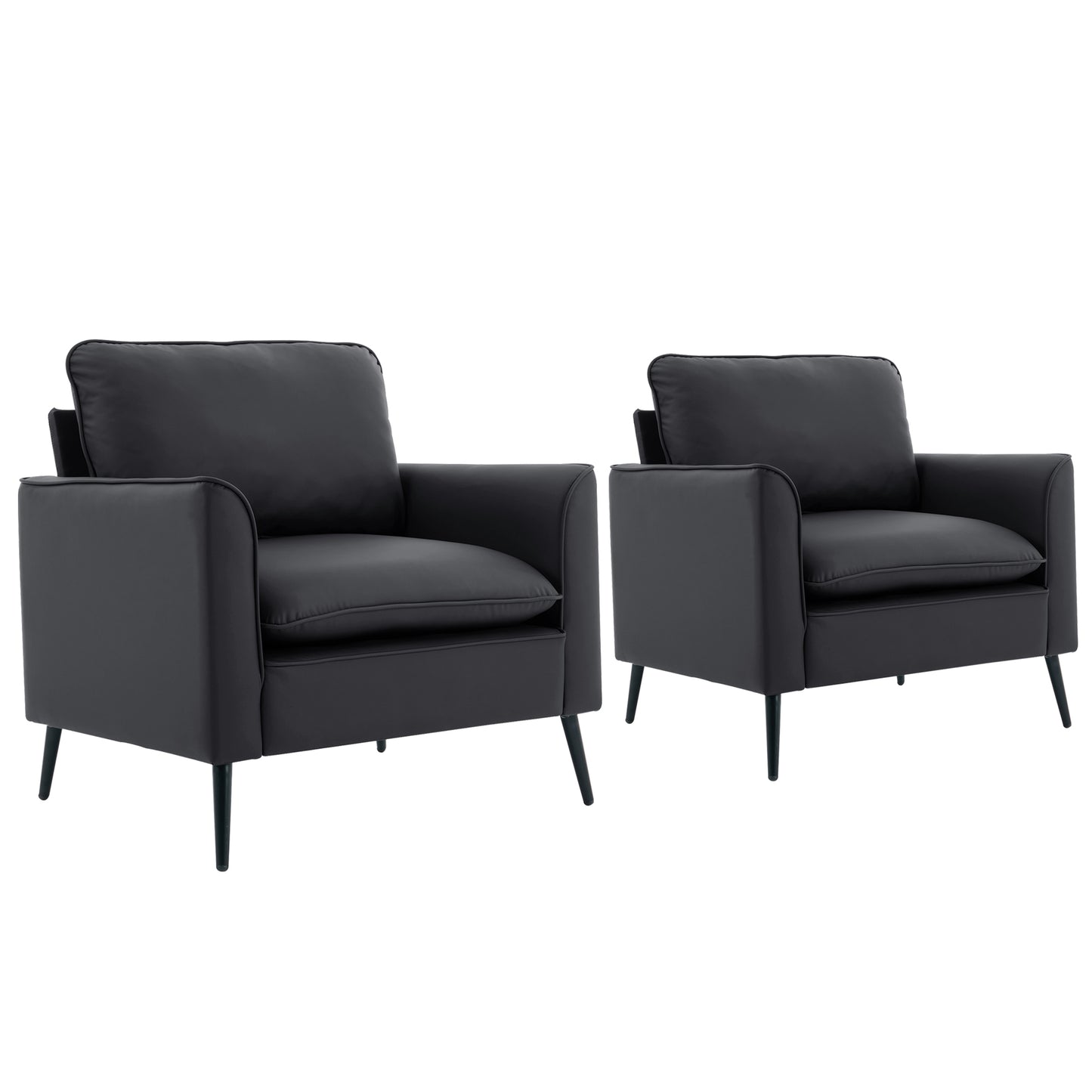 Black Leather Upholstered Single Sofa Chair - Nordic Retro Style
