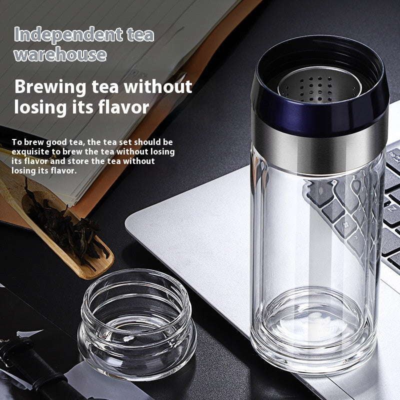Double Wall Heat-Resistant Glass Tea Cup with Leakproof Seal 280ml