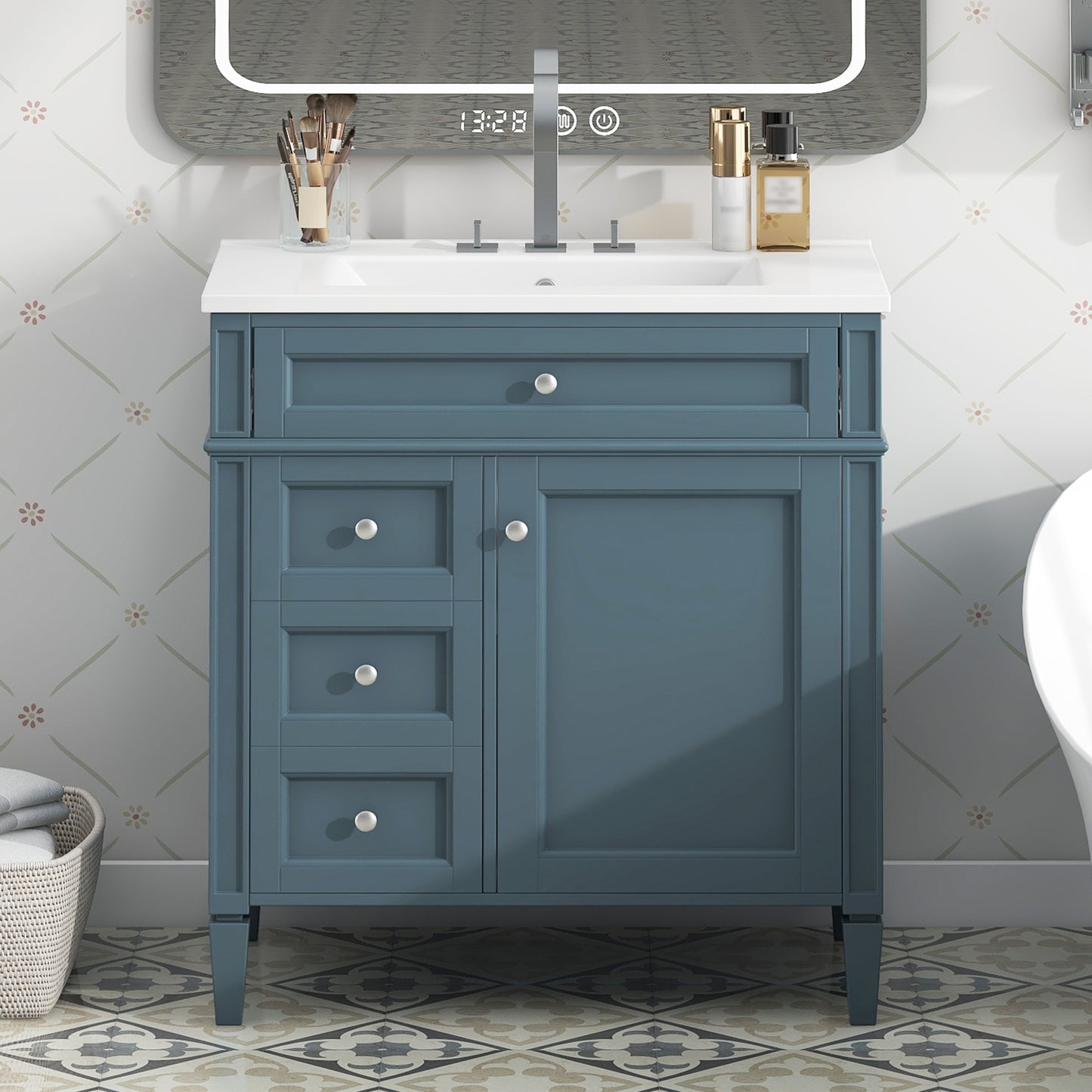 30'' Modern Bathroom Vanity with Sink & Storage - Blue