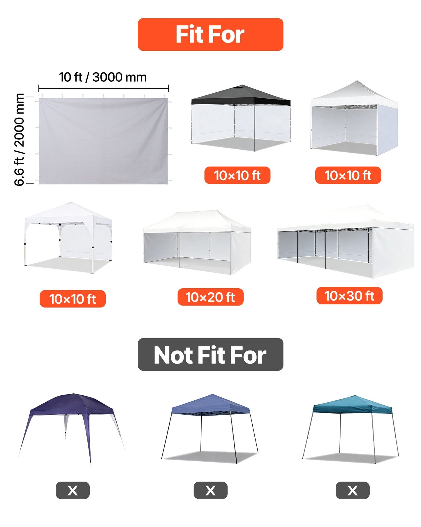 Waterproof Canopy Sidewalls for 10 Ft Pop Up Tent - White, Sun & Weather Protection