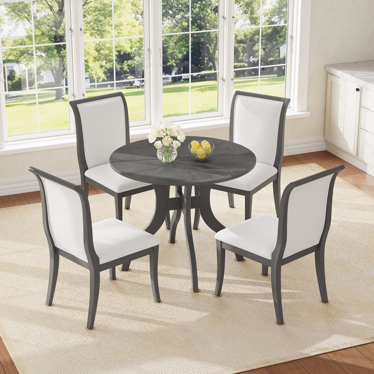 39.4-Inch Round Dining Table Set with 2 Chairs - Oak Gray Finish