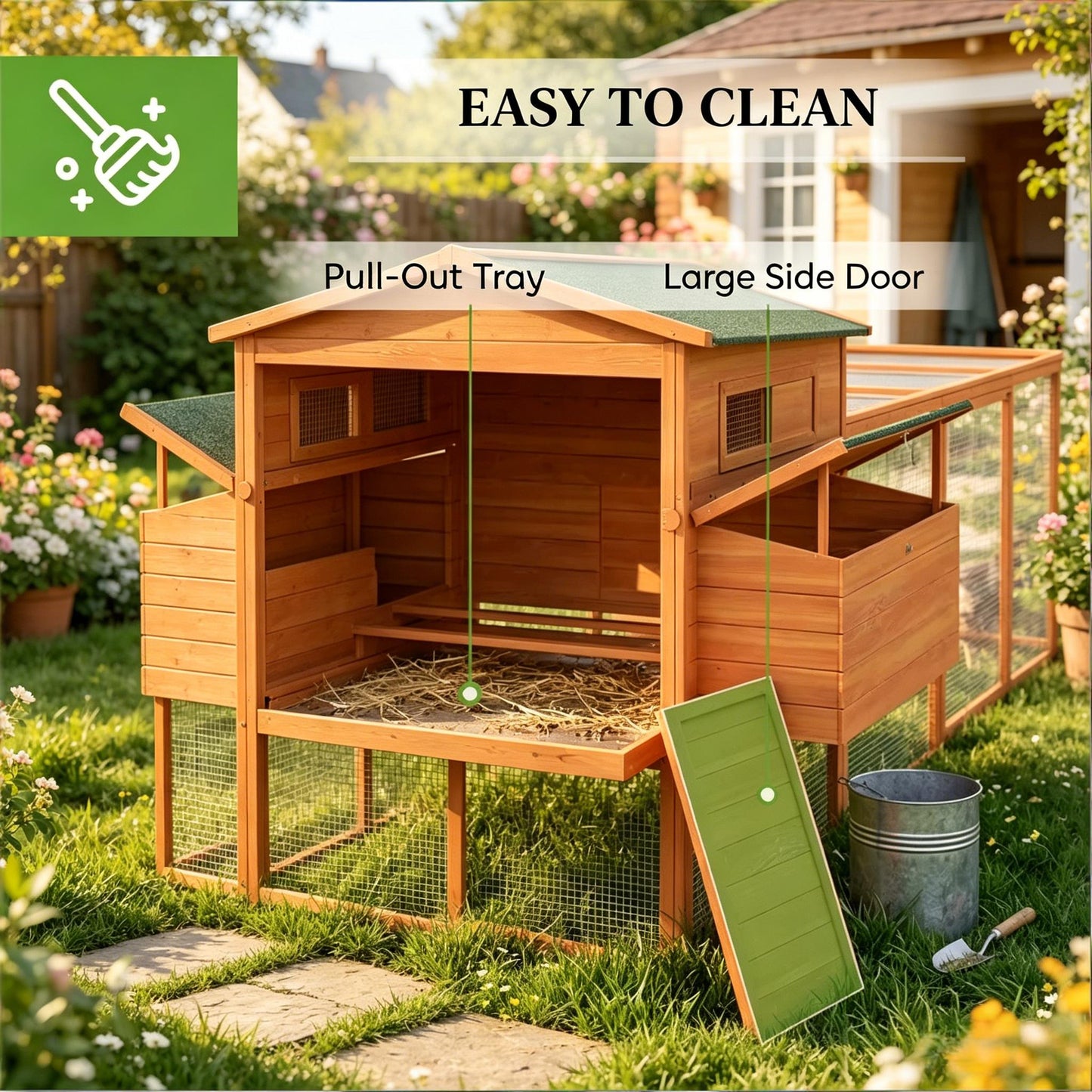Spacious Wooden Chicken Coop with Two Sliding Windows - Orange