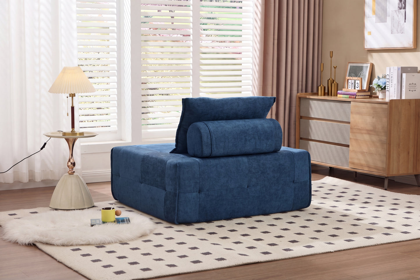 Deep Seat Modular Sectional Sofa - Adjustable Backrest, Navy Blue