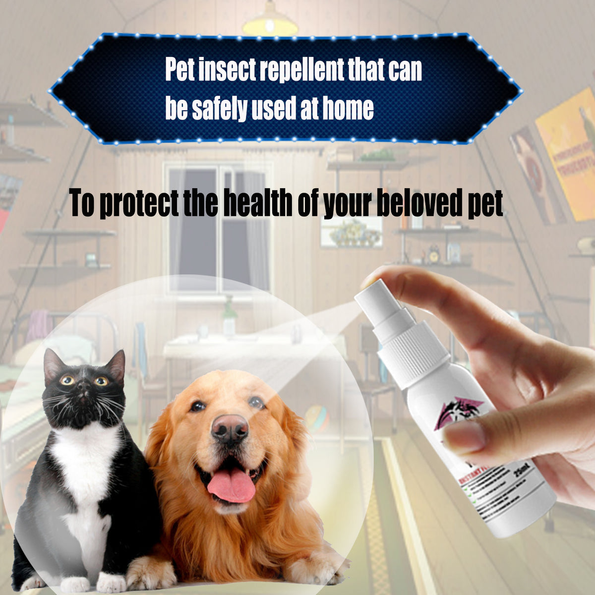 Pet Flea & Tick Spray - 25ml Pest Repellent for Dogs Cats Horses, Safe & Effective