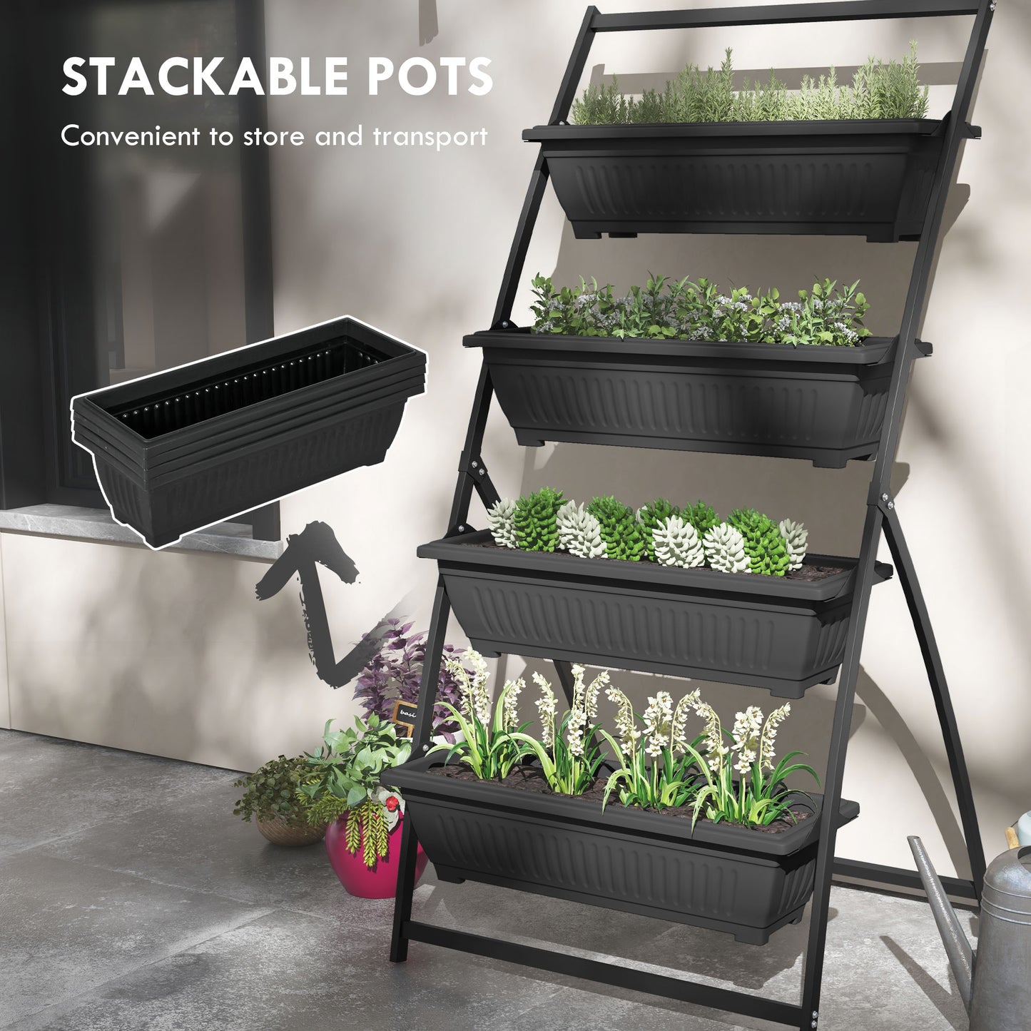 4-Tier Vertical Garden Planter Stand for Vegetables & Flowers - Black