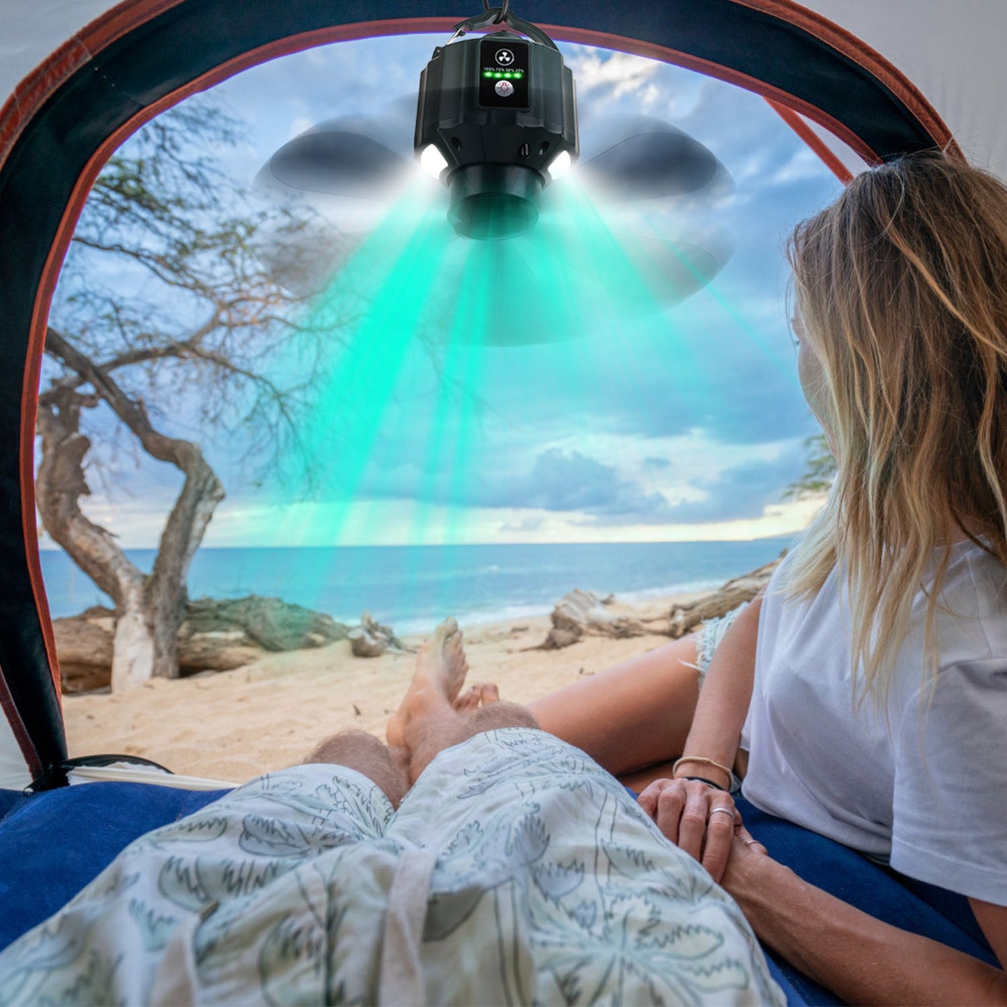 Portable Camping Ceiling LED Fan with Remote Control - 3-in-1 Lantern, Power Bank, Adjustable Speed & Brightness