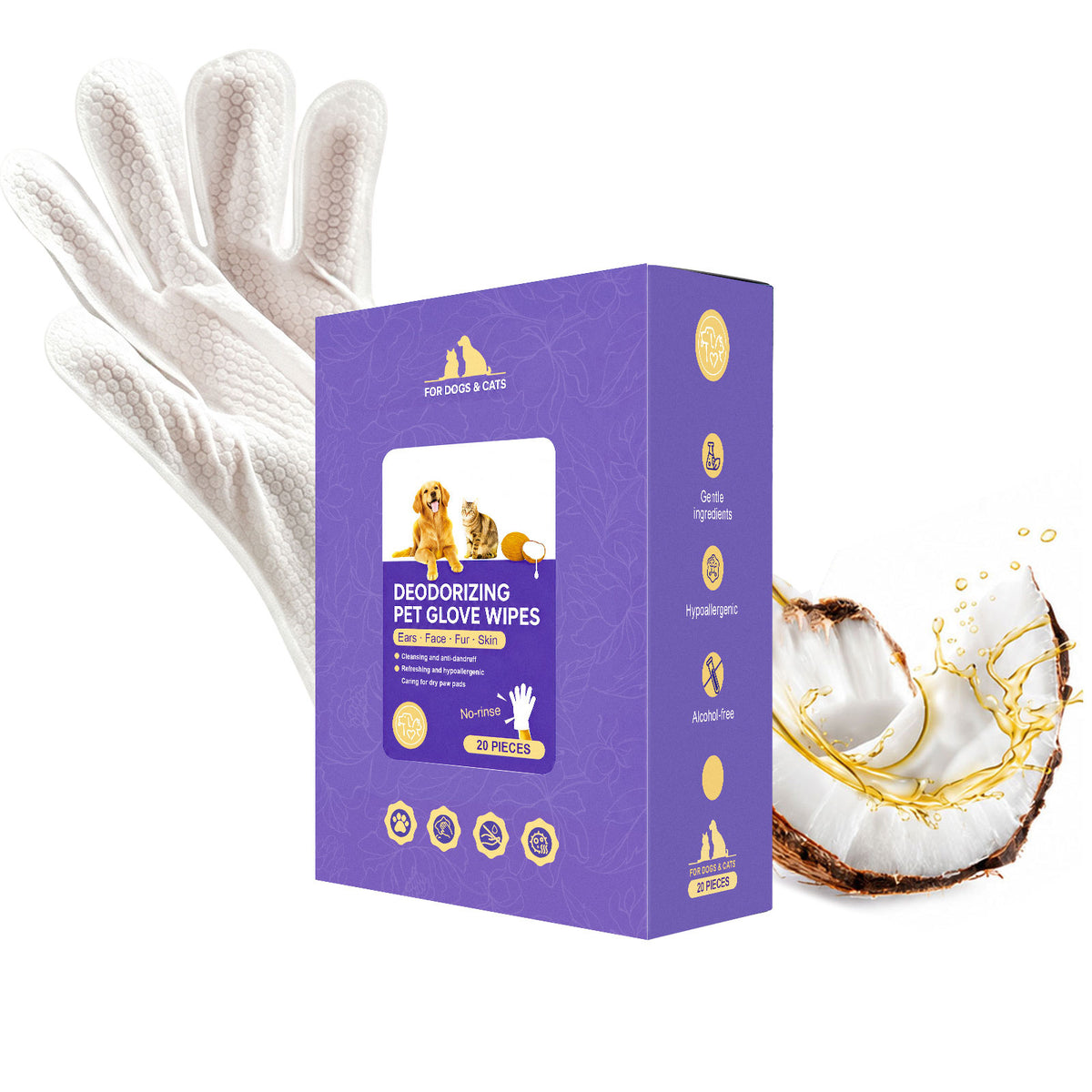 Pet Deodorizing Gloves Wet Wipes Box - 20 Pieces
