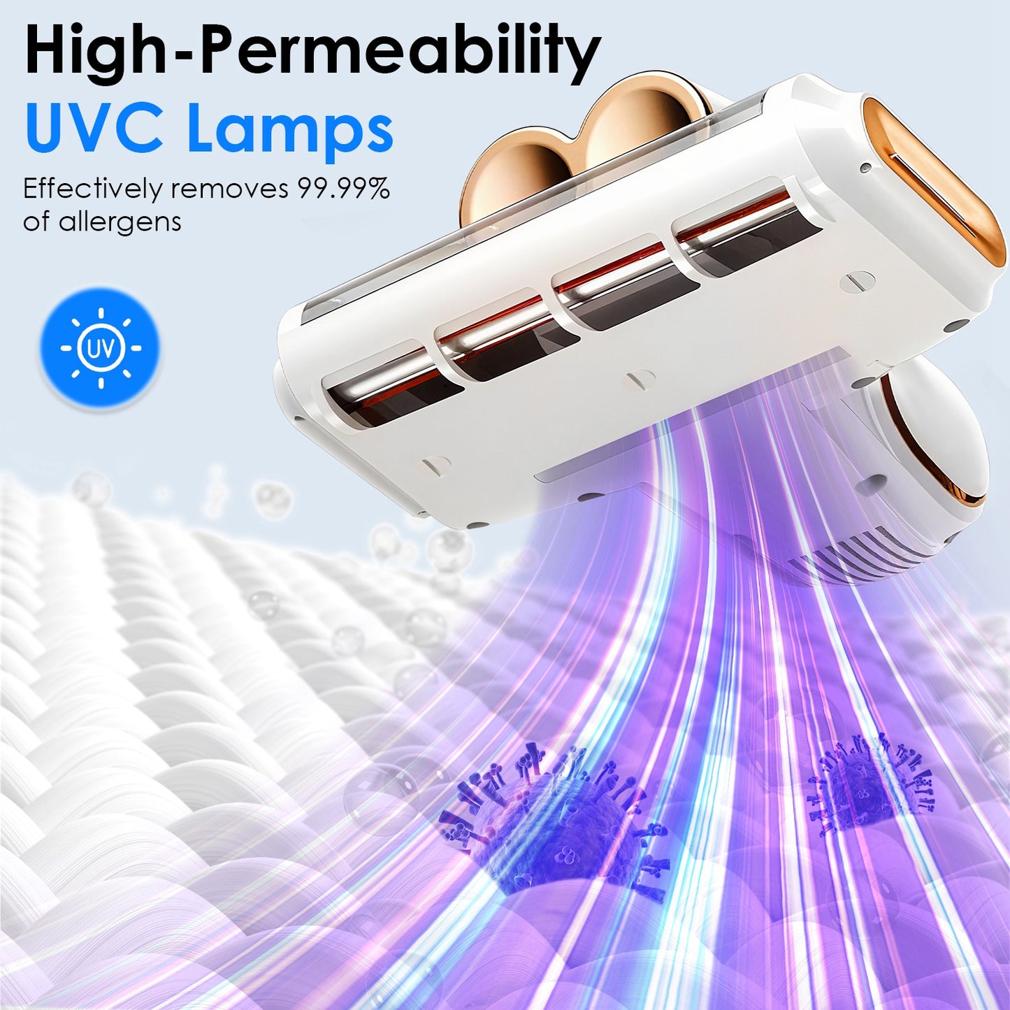 Cordless Mattress Vacuum Cleaner 16KPA UVC Ultrasonic Bed Cleaner Handheld with Dual Dust Bins