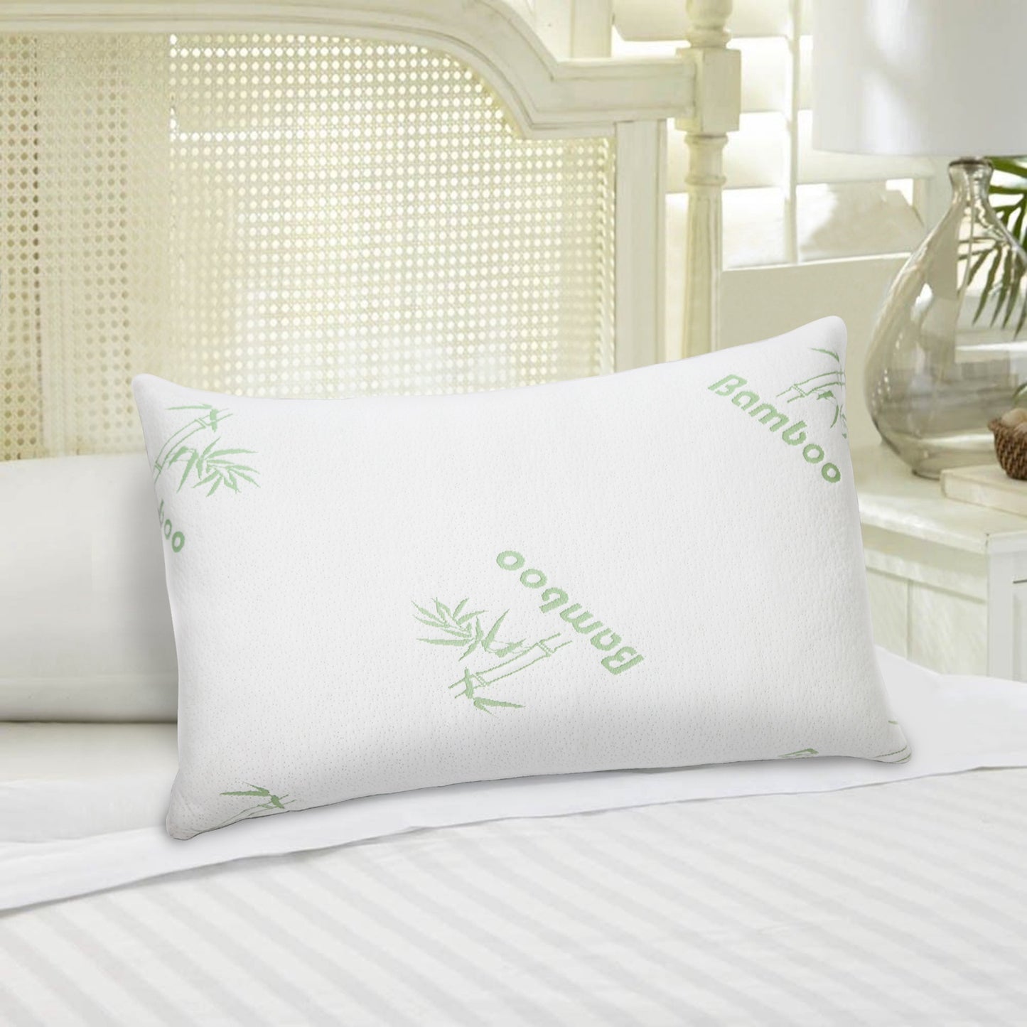 Bamboo Memory Foam Pillow with Washable Cover - White