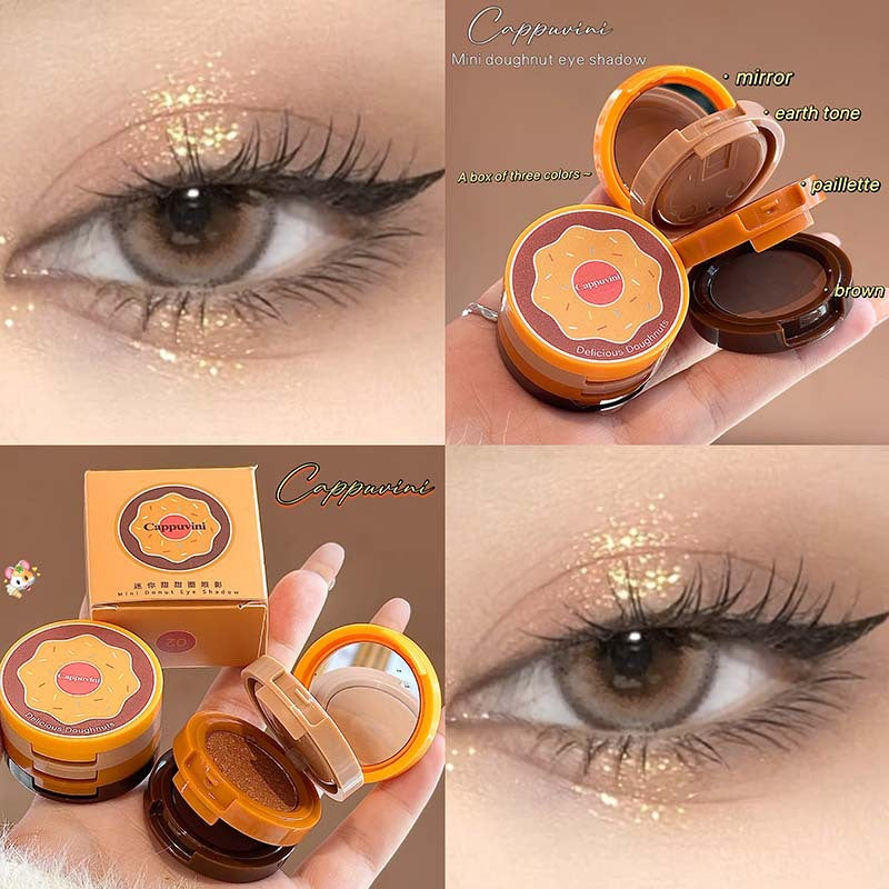 Cute Glittering Matte Three-Color Mini Donut Eye Shadow - Daily Makeup