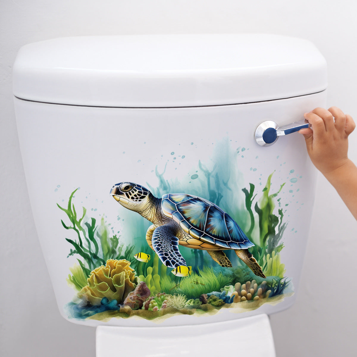 Sea Turtle Wall Decal - Ocean World Aquatic Plants Bathroom Wall Sticker