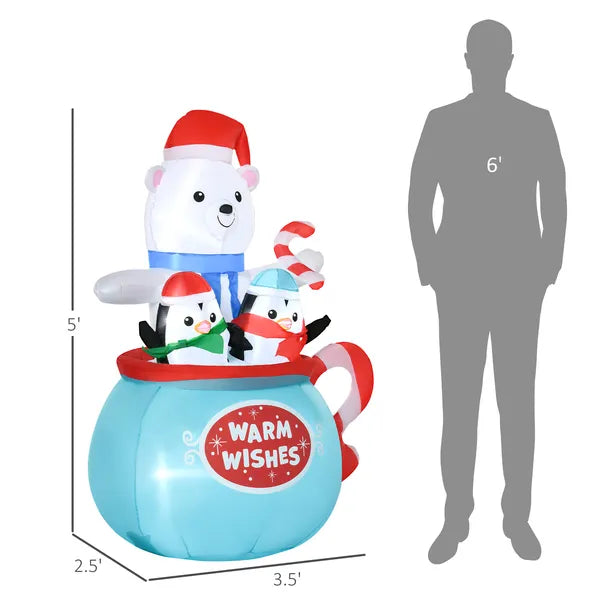 Inflatable Christmas Decoration - Polar Bear & Penguin in Cup