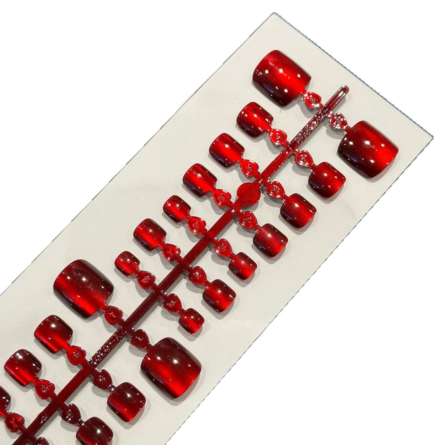 Crystal Cat Eye Nail Art Patches - Rhinestone Toe Nail Stickers, Red, S/M/L