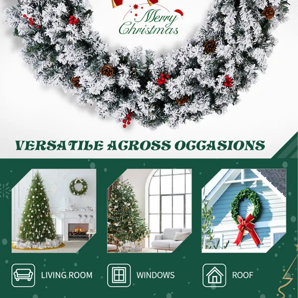 48-Inch Pre-Lit Snow Flocked Christmas Wreath with 150 Lights