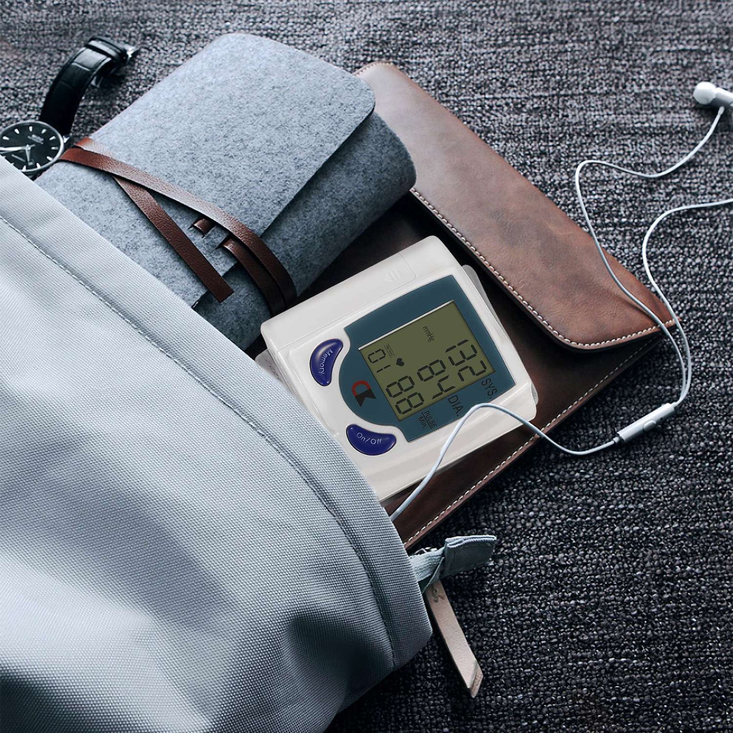 Digital Wrist Blood Pressure Monitor with Large LCD Screen and 60 Memory Slots - White