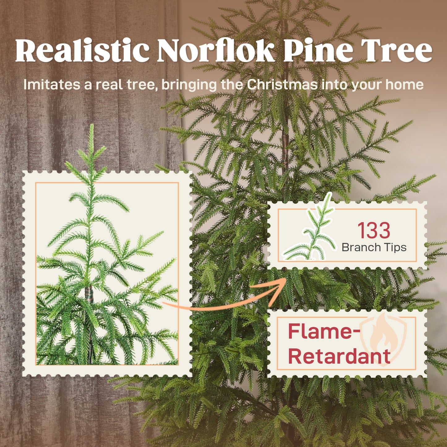 Set of 2 4 ft Artificial Christmas Trees - Green Norfolk Pine