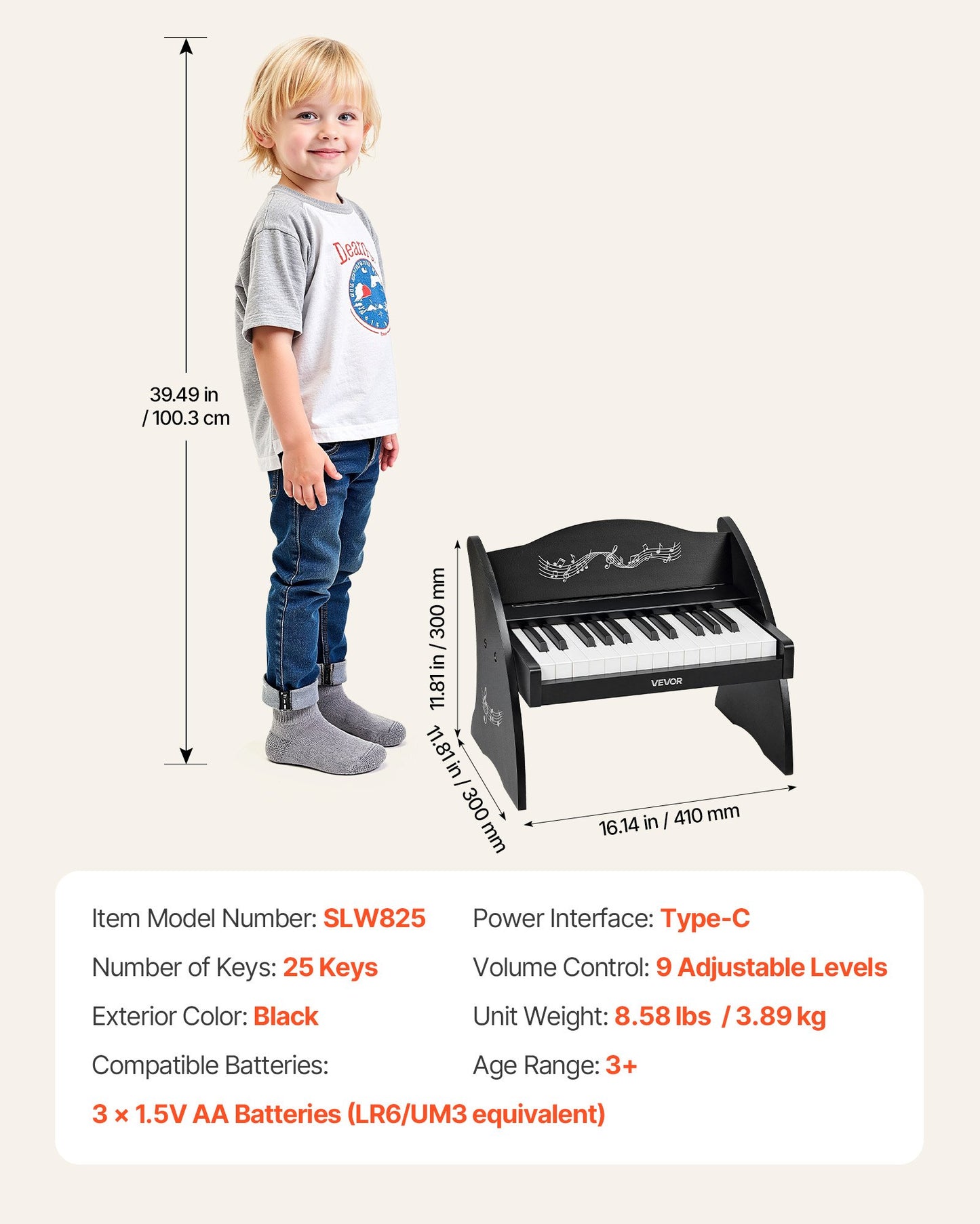 Kids Wooden Piano Keyboard - 25 Keys Educational Musical Toy for Toddlers