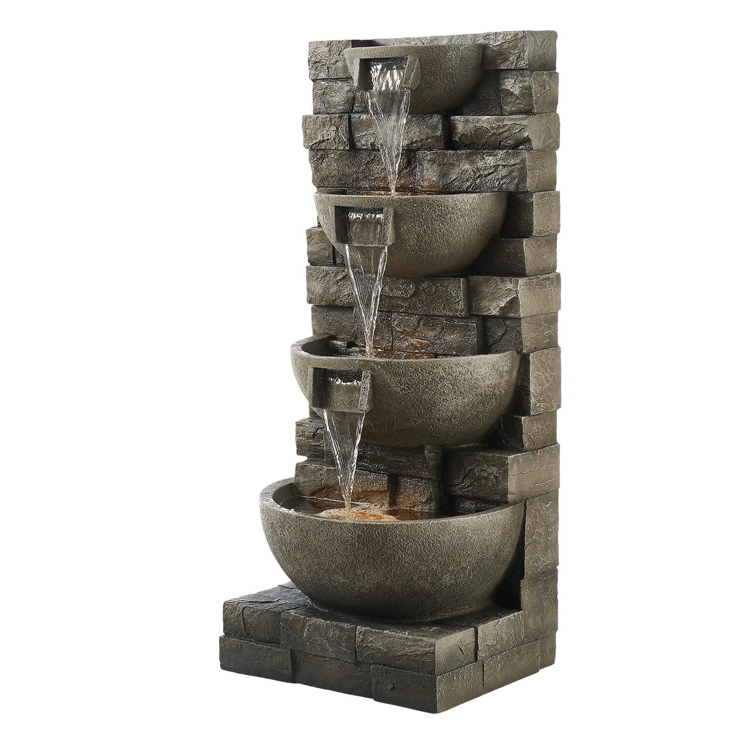 Outdoor 4-Tier Water Fountain Garden Decor - 35.6 Inch Stack Style, Grey