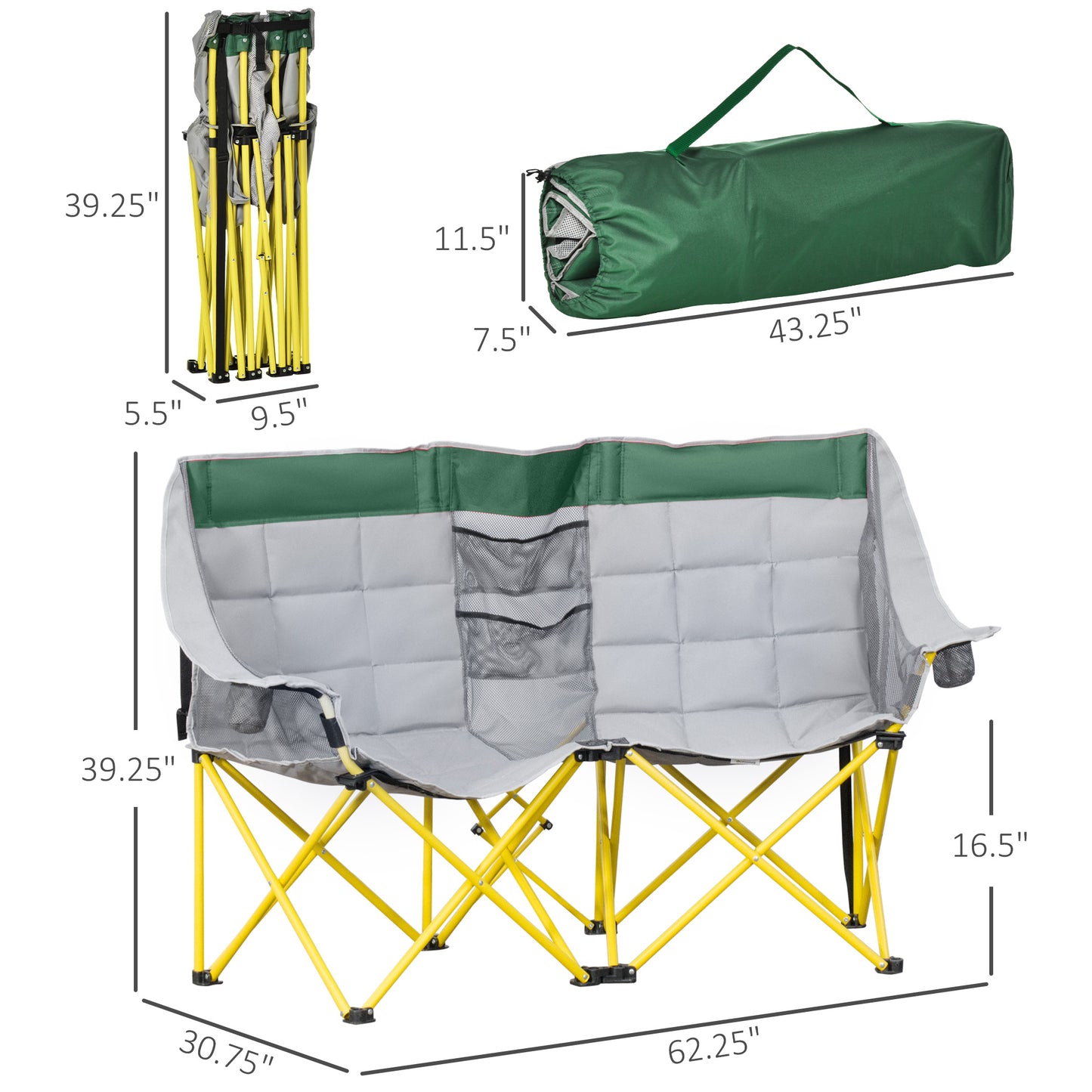 Oversized Folding Camping Chair with Carry Bag & Cup Holders - Green