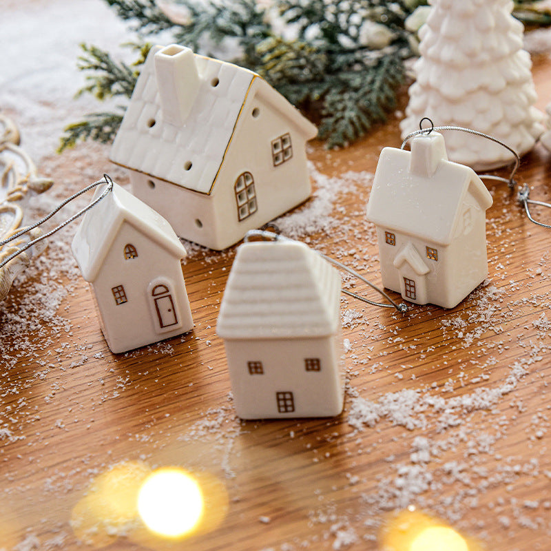 Mini House Ceramic Christmas Pendant Ornament Set