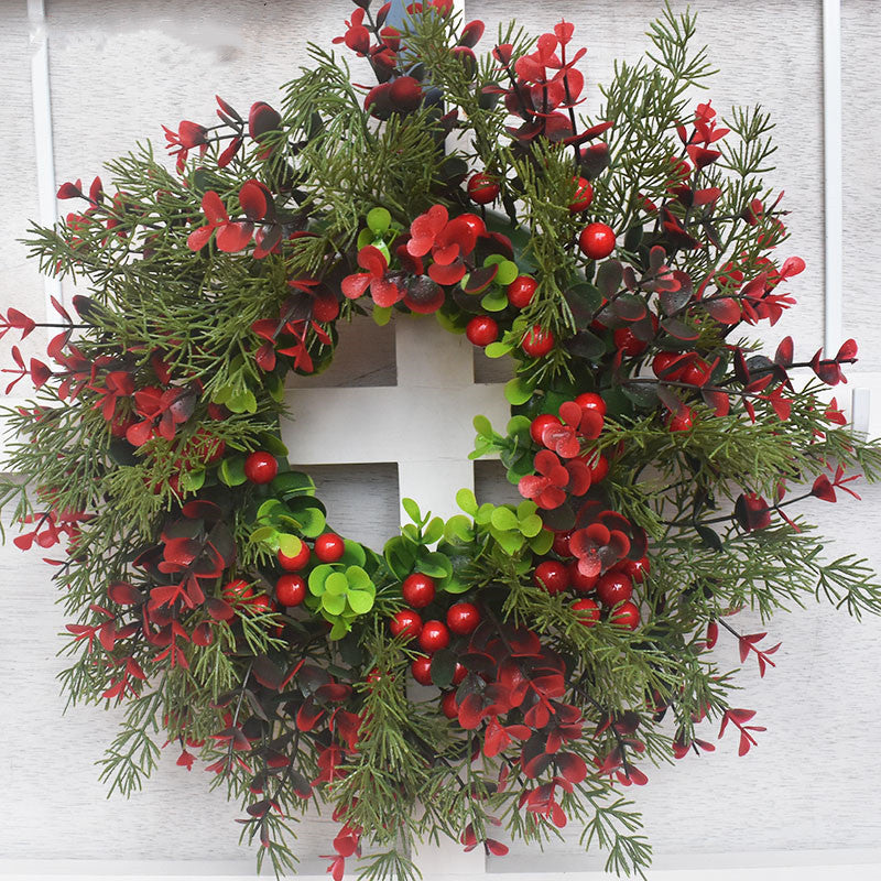 Christmas Door Wreath with Red Fruit and Eucalyptus Leaves - 35cm