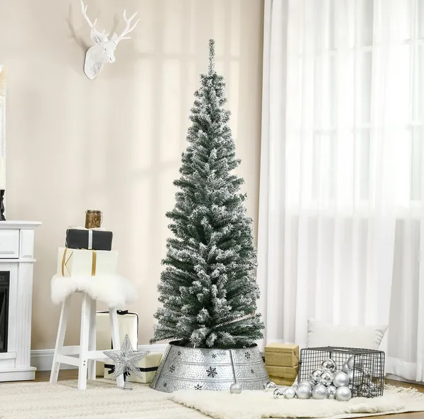 6ft Snow Flocked Artificial Christmas Tree with Metal Stand