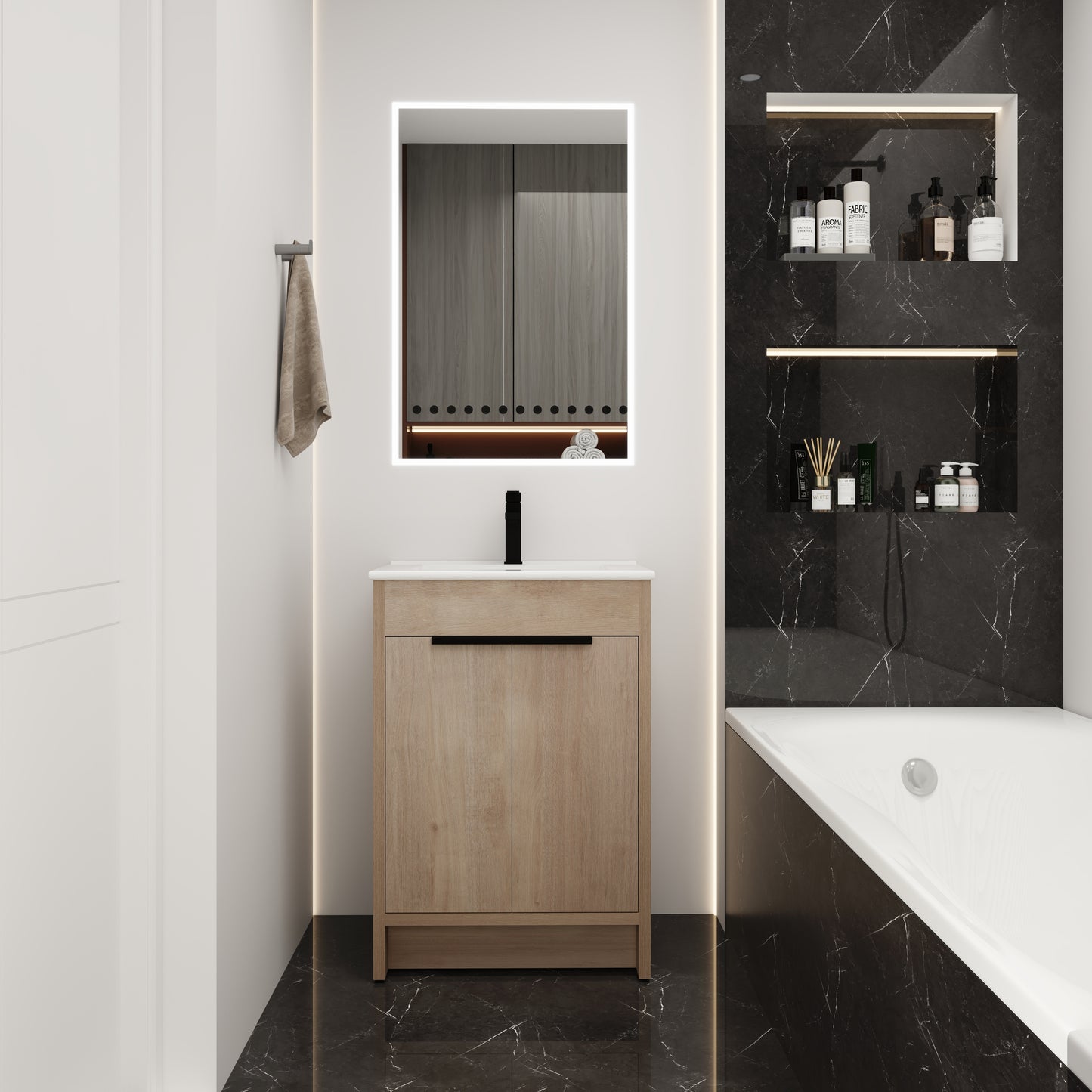 Freestanding Bathroom Vanity With White Ceramic Sink & 2 Soft-Close