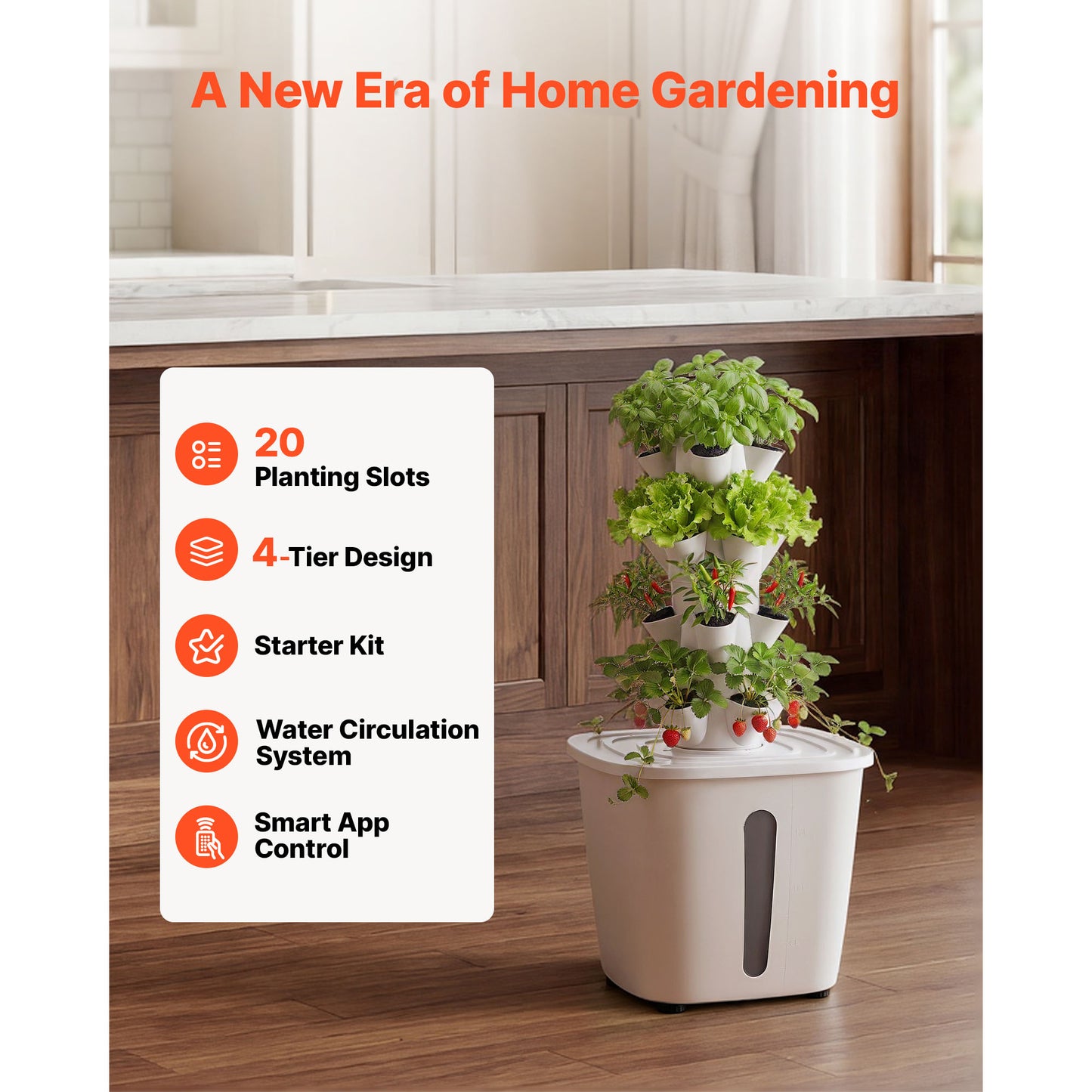 Hydroponic Tower Garden Kit with 20 Pods, 4 Tiers, Water Pump & Tank for Indoor Growing
