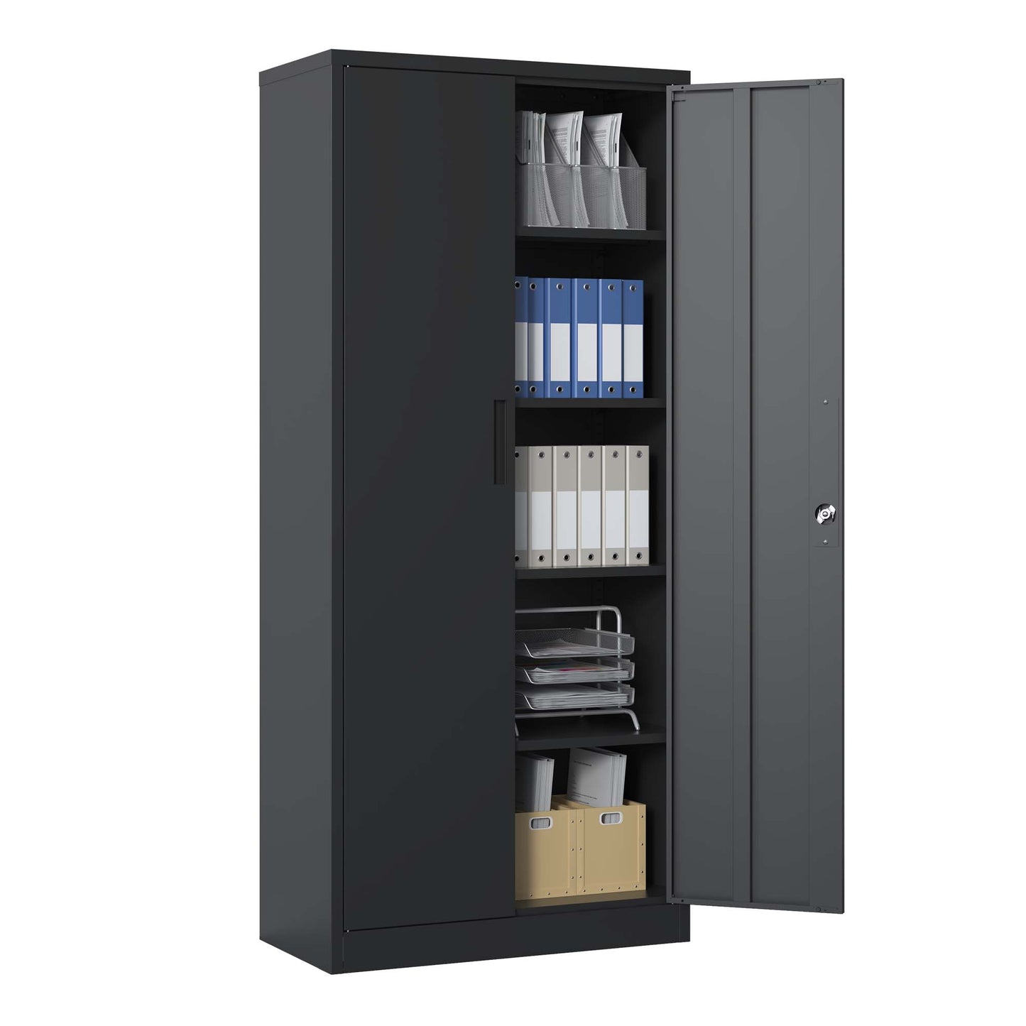 72 H Metal Garage Storage Cabinet, Black Tool Steel Locking Cabinet