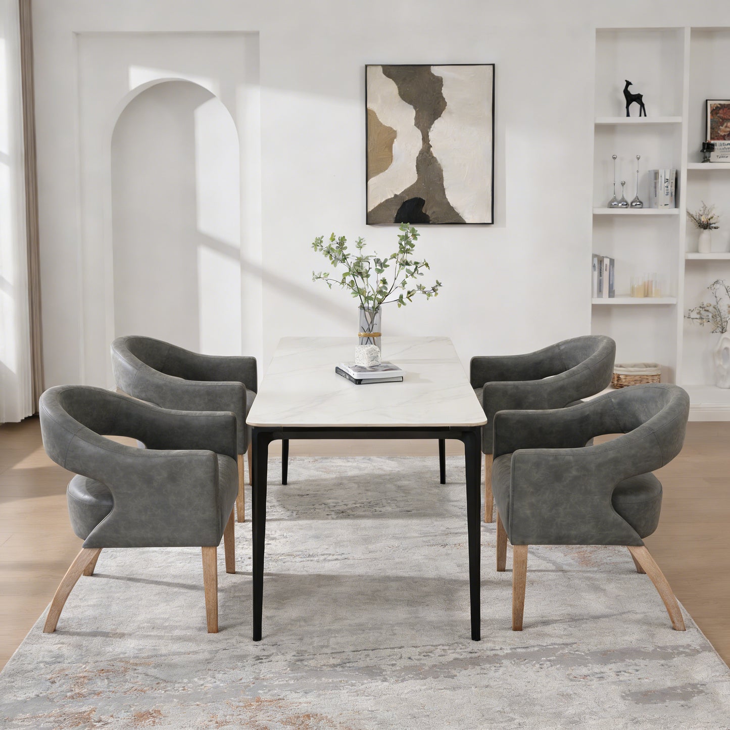 Modern Gray PU Open Back Dining Chair Set of 4 - Barrel Accent Armchair
