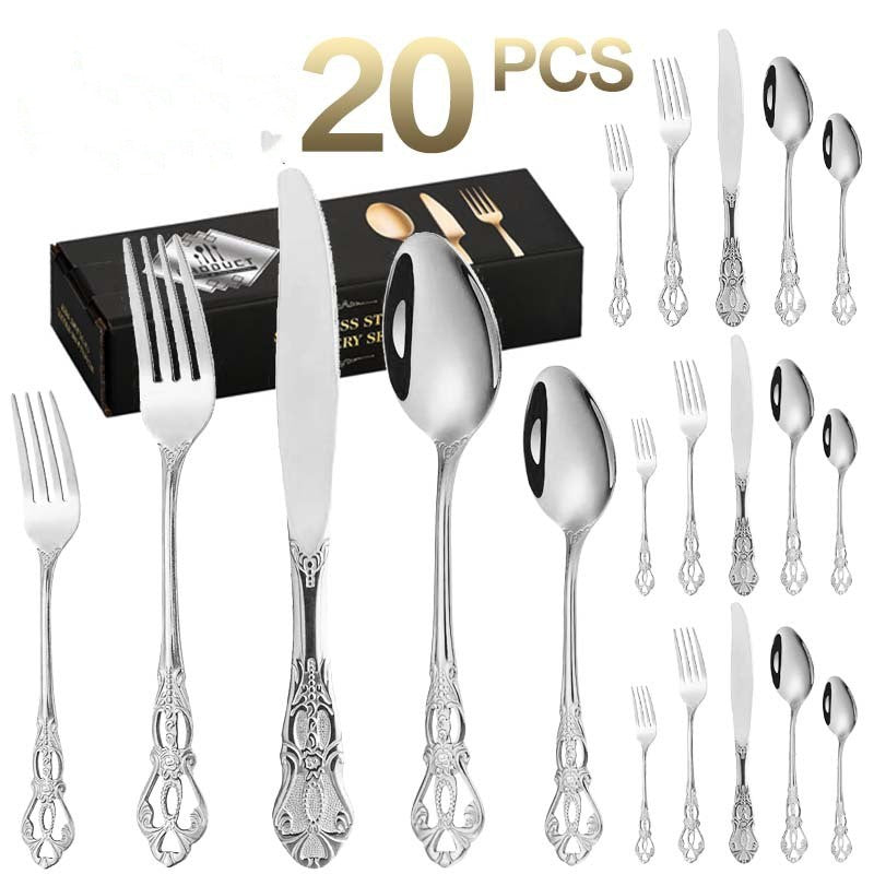 20-Piece Stainless Steel Cutlery Set - Silver, Gold & Black Finish