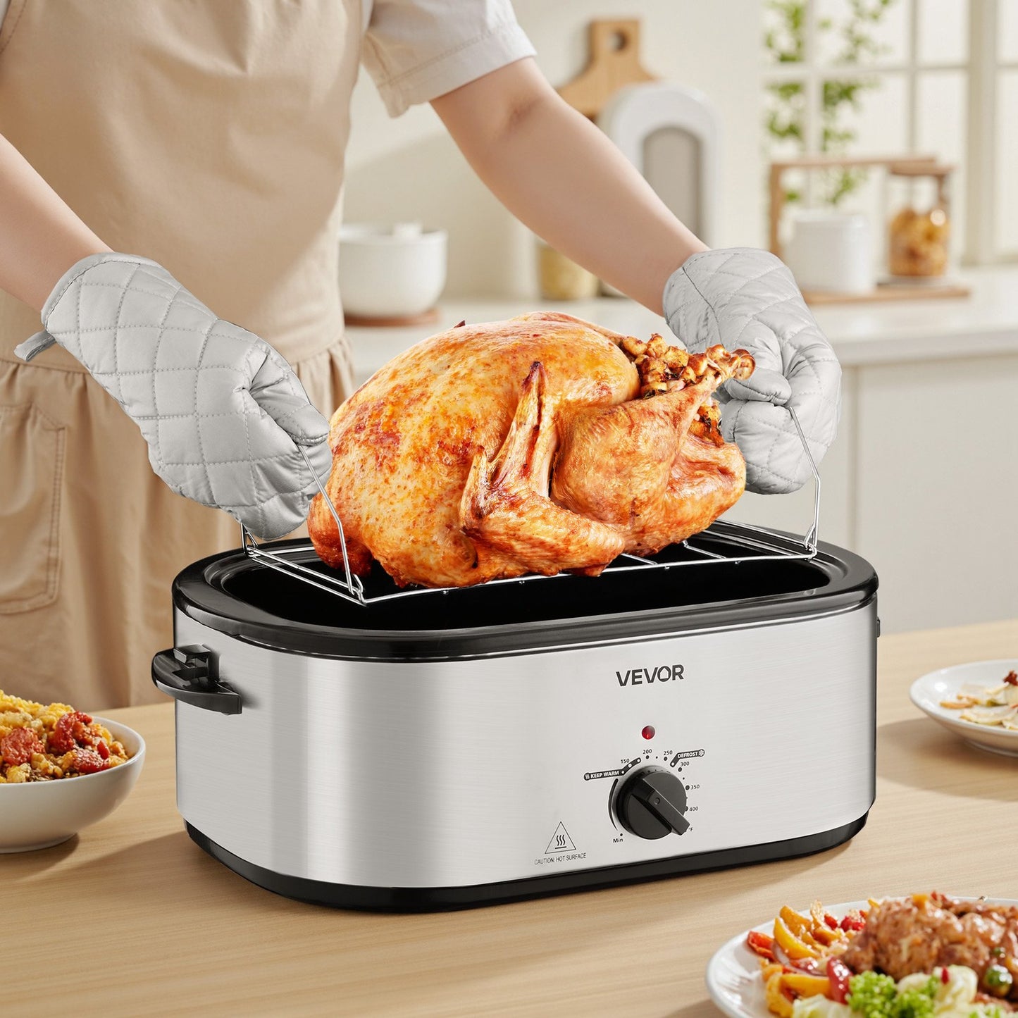 24QT Electric Roasting Pan with Buffet Server and 3-Section Tray - Silver Kitchen Appliance