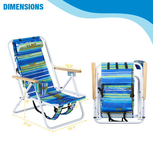 Folding Beach Chair Set of 2 - 4-Position Portable Camping Chairs with Headrest and Cup Holder