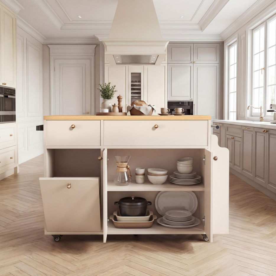 Rolling Kitchen Island Cart with Storage & Drop Leaf Extension - White