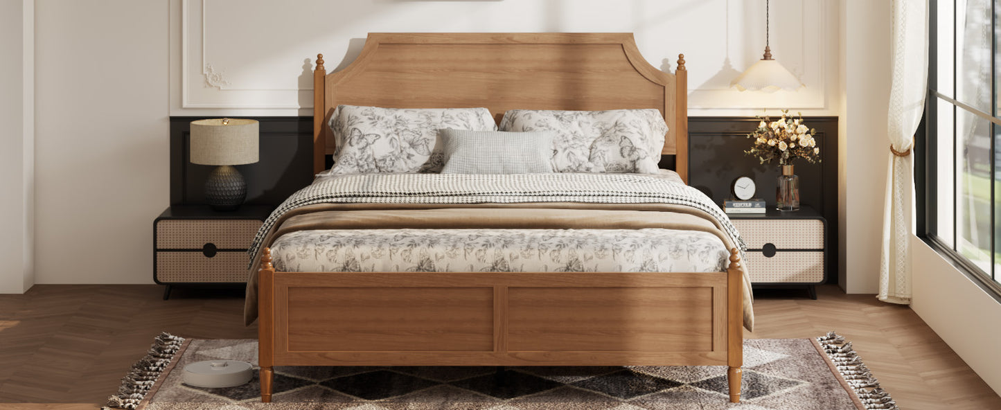 Full Farmhouse Platform Bed Frame with Headboard - Dark Brown
